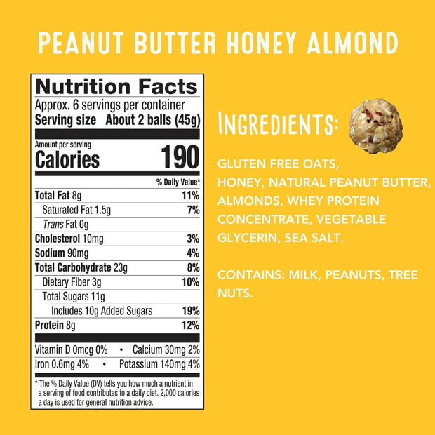 simplyFUEL Whole Food Protein Balls with Probiotics - Peanut Butter Honey Almond Snacks - 8g Protein Snack - Gluten Free Energy Balls