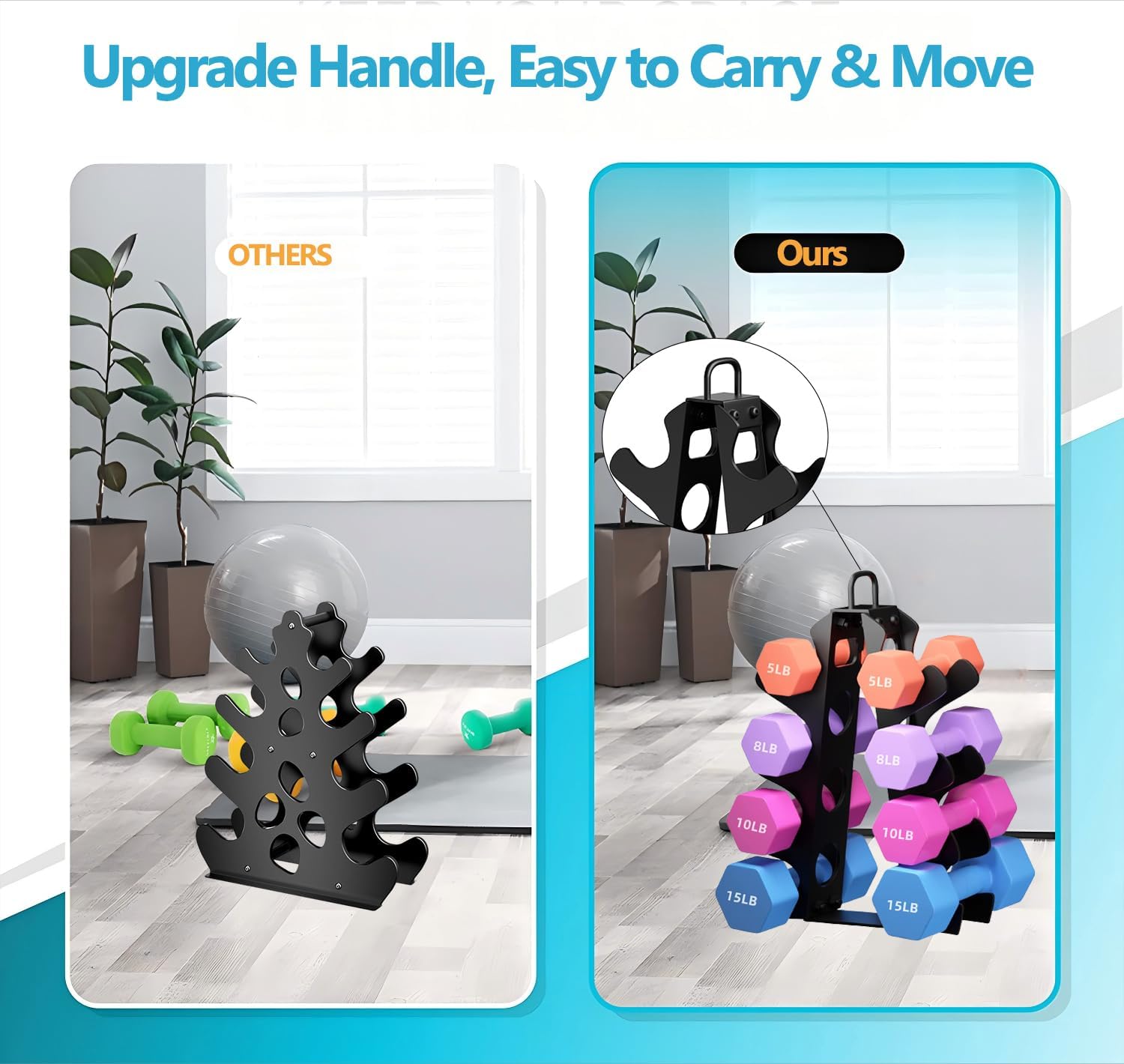 Dumbbell Rack Stand Only(No Dumbbells Rack Only), Weight Rack for Dumbbells 5-15LB, Upgraded Handle, Compact A-Frame Weight Rack, Suitable for Home Gym
