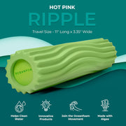 Oceanfoam Ripple Travel Foam Roller (11" x 3.35") Firm Mini Foam Roller for Physical Therapy, Deep Tissue Massage, Back Pain - High Density, Ergonomic Wave Textured - Yoga, Exercise (Black Marbled)