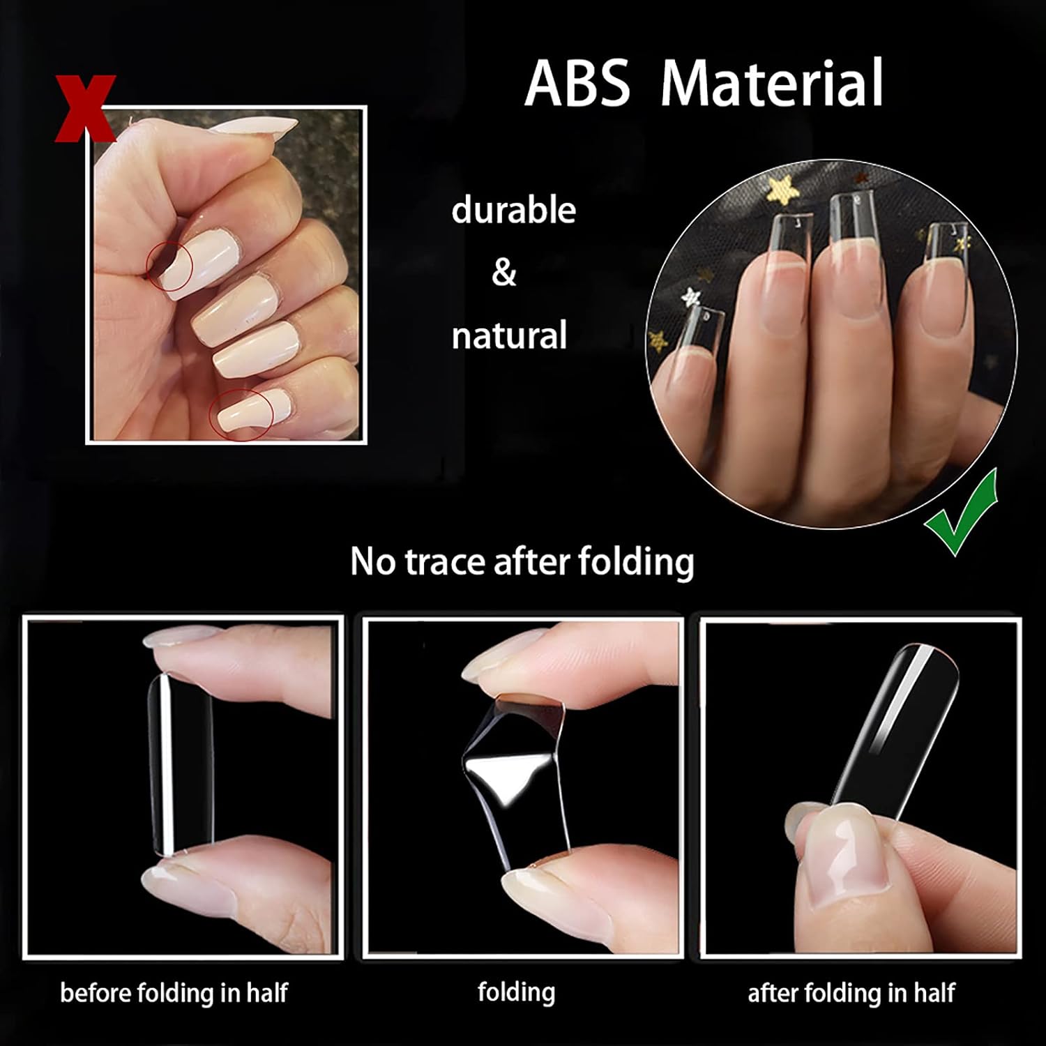 500Pcs Square Nail Tips Full Cover Clear Fake Nail Tips for Acrylic Nails, Size 0~9