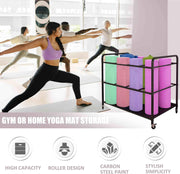 Yoga Mat Storage Rack Basket Workout Equipment Home Gym Storage Rack with Wheels Yoga Mat Holder Exercise & Fitness Organizer for Dumbbell Kettlebells Resistance Bands Yoga Blocks Foam Roller