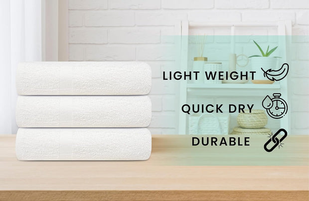 ZUPERIA White Bath Towels Bulk - 20 x 40 Inches, 100% Cotton Economy Light Weight Towels for Commercial Use - Quick Dry, Ultra-Soft, and Absorbent Bulk Towels (12 Pack)