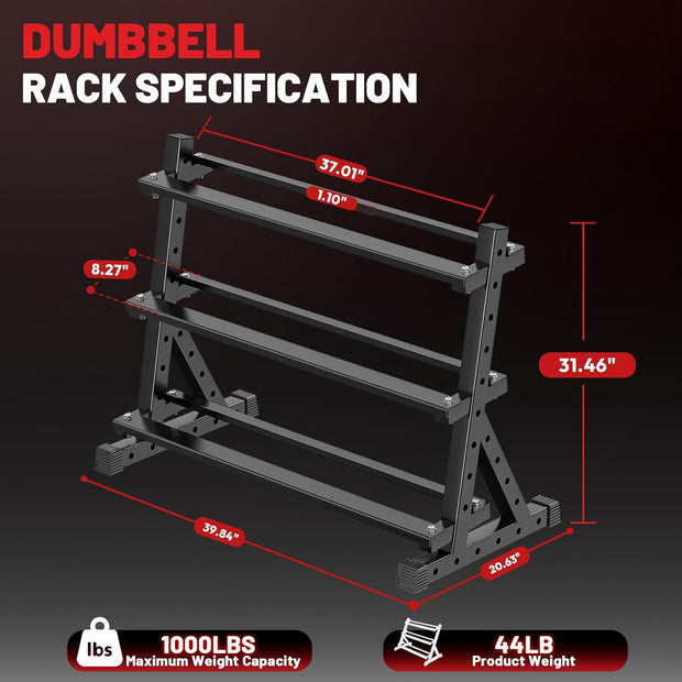PAPABABE Hex Dumbbell Set with Rack, Rubber Encased Free Weight with Weight Storage Racks, Multiple Weight Options for Home Gym and Fitness