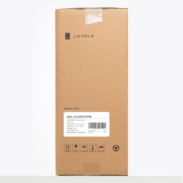 LEVEL8 Carry On Luggage with Compartment, 20 Inch Lightweight Hard Shell Rolling Suitcase with Wheels Airline Approved with Front Pocket, Double Tsa Locks, Grey