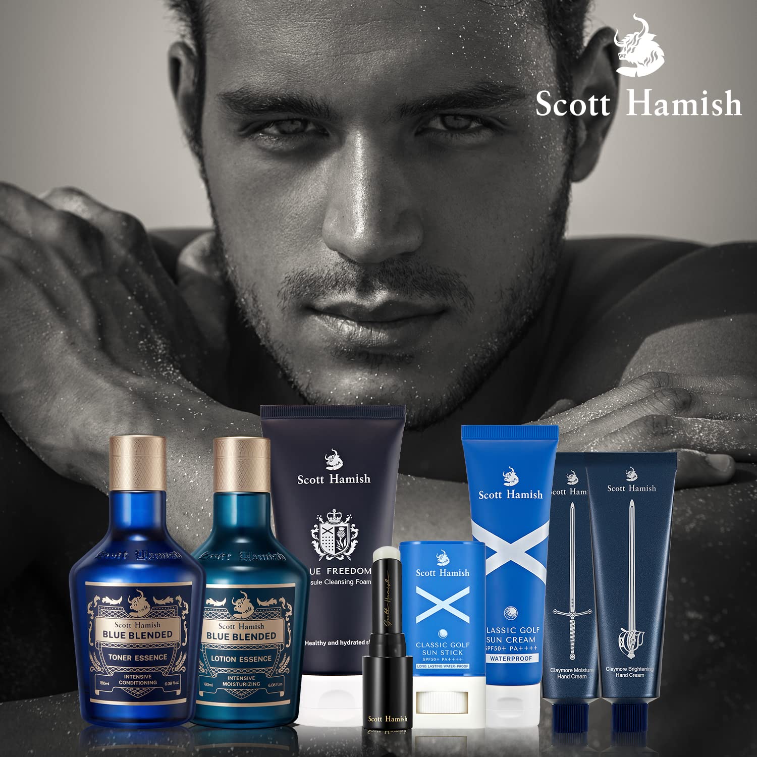 Blue Blended Lotion Essence – Men Anti Aging Face Moisturizer with Hyaluronic Acid & Amino Acid – Anti Wrinkle Face Emulsion to Restore Vitality & Firmness, 6.09 fl.oz.