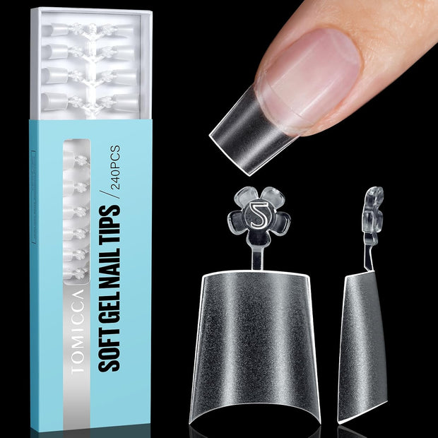 TOMICCA Short Coffin Nail Tips, 240Pcs Acrylic Half Cover Nail Tips Coffin, No C Curve Full Matte Gel Nail Tips Short, Nail Extension Tips for Beginner and Professional 12 Sizes