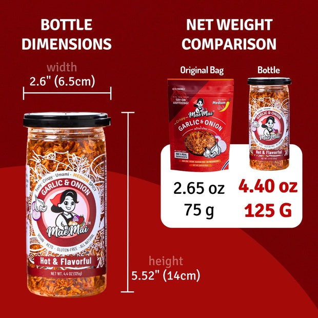 MaeMai Chili Crisp (MEDIUM HOT Spice) - Non-Oily Chili Crisp Topper, Rice Seasoning, Ramen Topper, Furikake, Umami Onion & Garlic Flakes | 4.41oz (125g) Resealable Bottle