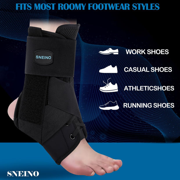 SNEINO Ankle Brace for Women & Men - Ankle Support Brace for Sprained Ankle, Ankle Stabilizer for Achilles, Tendon, Sprain, Injury Recovery, Lace up Ankle wrap for Running, Basketball, Volleyball (Medium)