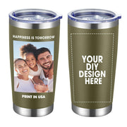 Personalized Custom Tumbler Print in USA 20oz Stainless Steel Coffee Cup with Lid & Straw Double Wall Insulated Tumbler with Colorful Text Logo Photo