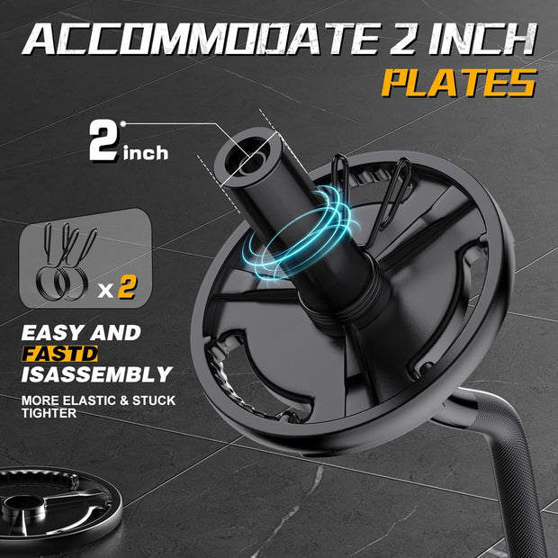 Olympic EZ Curl Barbell Bar, 47" Curl Bar for Weight Lifting, Home Gym Weight Bar- Strength Training,Squat,Hip Thrusts,Biceps, Chrome Curling for 2 Inch Plates -2 Spring Collars (Silver)