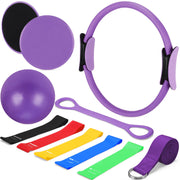 Set of 6 Style Pilates Home Equipment Set Pilates Essential Kit Workout Accessories 14 Magic Circle Mini Exercise Ball Yoga Strap Silicone Tension Strip Tension Band Sliding Plate