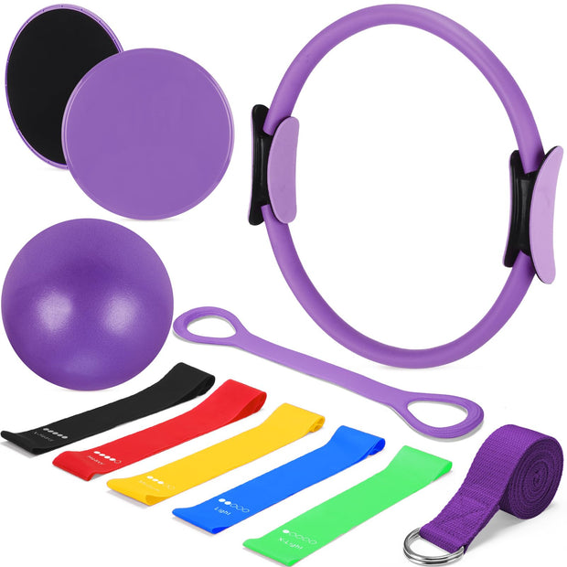 Set of 6 Style Pilates Home Equipment Set Pilates Essential Kit Workout Accessories 14 Magic Circle Mini Exercise Ball Yoga Strap Silicone Tension Strip Tension Band Sliding Plate