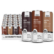 Slate Milk - High Protein Milk Shake - Classic Chocolate - Lactose Free, 20g Protein, 1g Sugar, 100 Calories, 2g Net Carbs, No Added Sugar - Natural, Breakfast Boost, Post Workout - 11 fl oz, 24 Cans