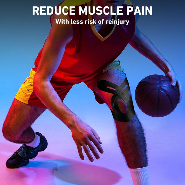 PreCut Kinesiology Tape for Knees, 12 PCS Waterproof KTQUICK Knee Tape for Knee Pain Relief Pre Cut, Original Cotton Athletic Knee Tape, Waterproof & Hypoallergenic Latex-Free for Sports (Black)