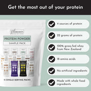 Protein Powder Made with 100% Grass Fed, Non Denatured Whey | Four Different Protein Sources from Organic Whole Food Ingredients | 12 Servings | 22g Protein (12 Servings, Sample Variety Pack)