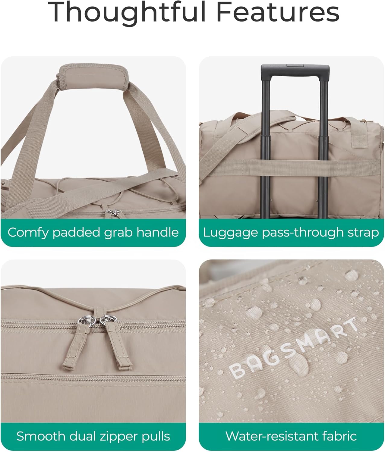 BAGSMART 4-IN-1 Gym Bag for Women,TSA Lightweight Duffle Bag for Travel with Shoe Compartment & Wet Pocket, 30L Carry On Weekender Bags for Women,Water Resistant Travel Duffel Backpack,Camel