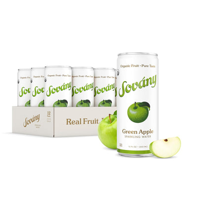 Sovány Sparkling Water, Green Apple, Seltzer Water Drinks, USDA Organic, Made With Real Fruit, Non-GMO, Vegan, No Added Sugar, Low Calorie, 12 fl oz, 12 Pack
