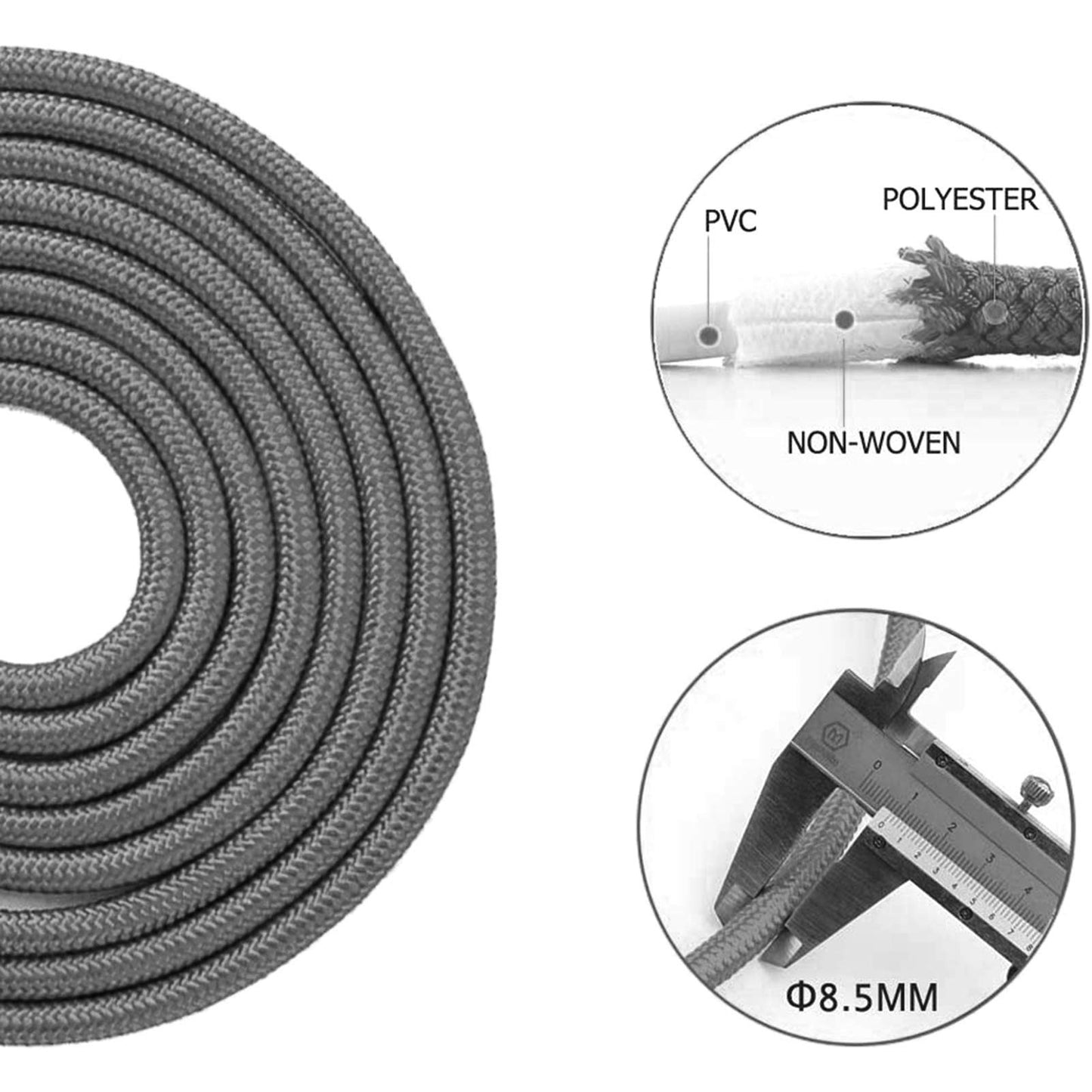 Redify Weighted Jump Rope for Workout Fitness(1LB), Tangle-Free Ball Bearing Rapid Speed Skipping Rope for MMA Boxing Weight-loss,Aluminum Handle Adjustable Length 9MM Fabric Cotton+9MM Solid PVC Rope (Grey)