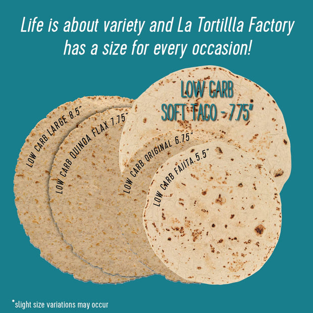 La Tortilla Factory Low Carb Flour Tortillas, 6g Net Carbs, 70 Calories, Non-GMO, Soft Taco Size - 7", 8-Count, 11.8 oz