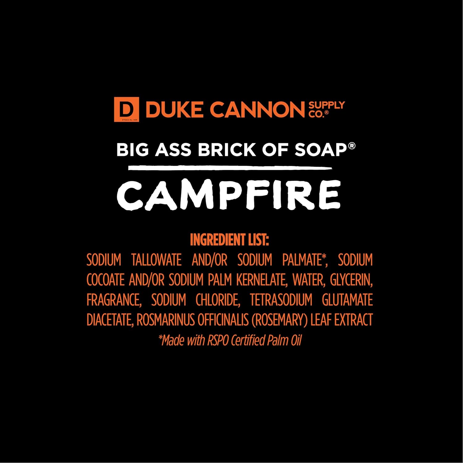 Duke Cannon Big Brick of Soap, Campfire - Triple Milled Bar, Smoky Hickory Scent, American-Made, Large Size, 10 oz. (6 Pack)