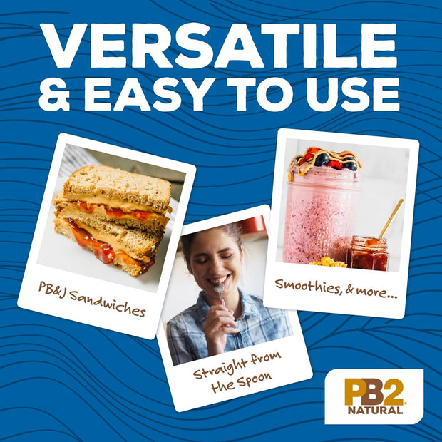 PB2 Natural Creamy Peanut Butter | All Natural Peanut Butter Spread | Healthy, Naturally Sweetened with Zero Added Sugar, Certified Gluten Free, Vegan (1-Pound Jar)