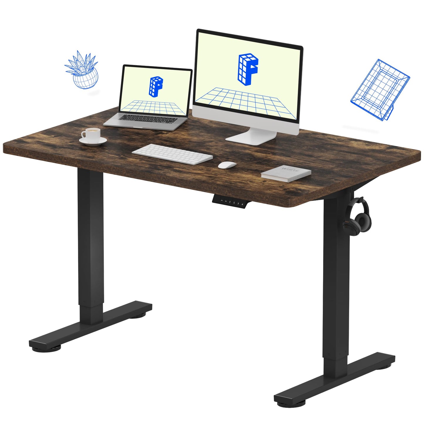 FLEXISPOT EN1 Whole-Piece Standing Desk, 48 x 24 Inches Height Adjustable Desk Stand up Desk Home Office Table for Computer Laptop (White Frame + Maple Desktop)