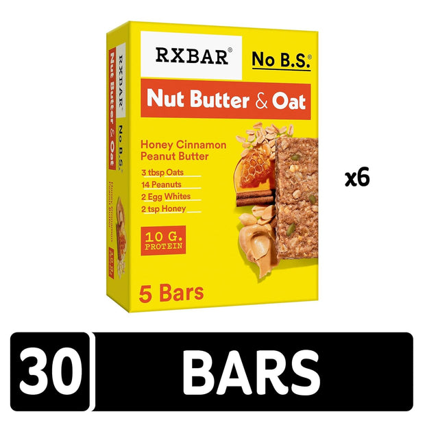 RXBAR Nut Butter and Oat Protein Bars, Protein Snacks, Honey Cinnamon Peanut Butter (6 Boxes, 30 Bars)