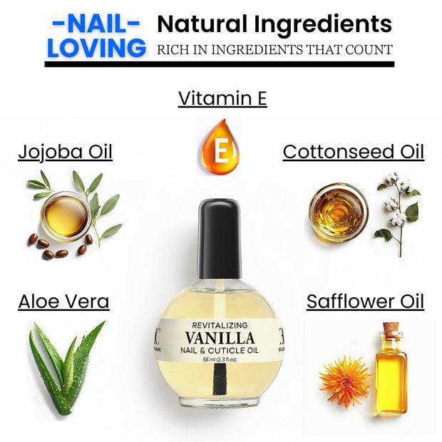 Moisturizing Cuticle & Nail Care Oil 2.3 Fl Oz - Vanilla Scented – Infused with Jojoba Oil, Aloe, Vitamin E – Nail & Cuticle Hydration, Repair, Moisturizer, Strengthener, Growth