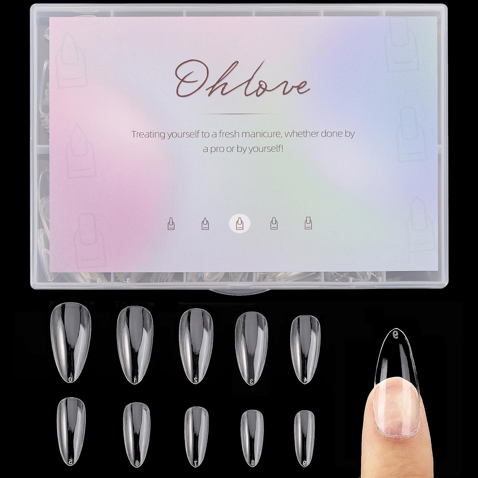 500Pcs Square Nail Tips Full Cover Clear Fake Nail Tips for Acrylic Nails, Size 0~9