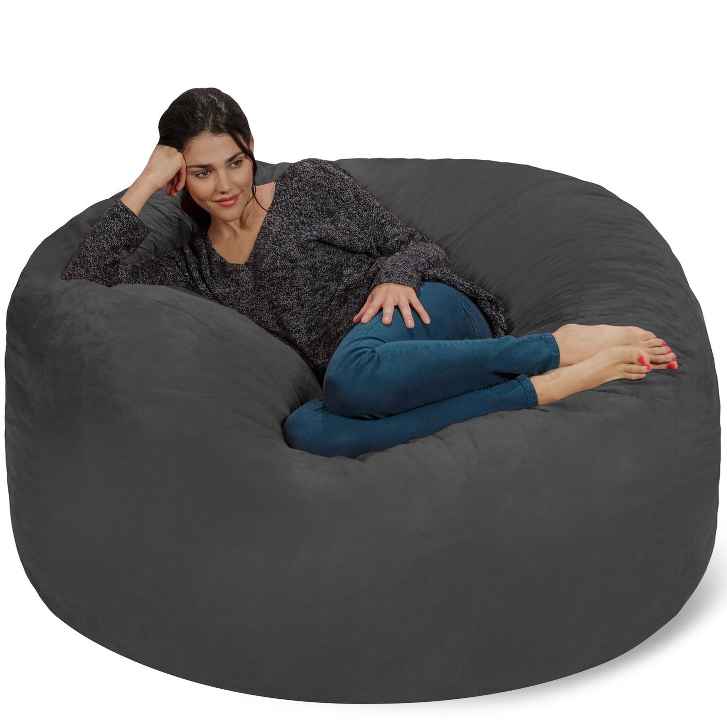 Chill Sack Bean Bag Chair - 5' Giant Memory Foam Lounge Chair with Soft Microfiber Cover – Cozy Furniture for Living Room, Dorm, & Kids' Rooms – Comfortable 5 Ft, Microsuede Lounge Sofa, Orange