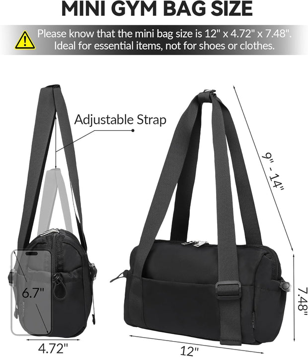 Small Gym Bag for Women Mini Duffle Bag with Wet Compartment, Lightweight Waterproof Cute Tote for Girls Workout Sport Travel, Black