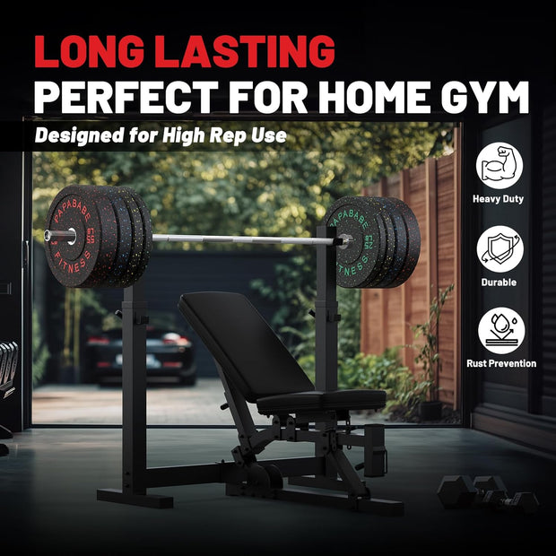 Papababe Weight Plates, 2-Inch Weights Plates Set, Floor Protective Rubber Weight Plates, 10-600lbs Bumper Plates for Barbell Strength Training & Weightlifting (Single/Pair/Full Set)