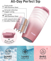 TOURIT 16 oz Travel Coffee Mug, Insulated Stainless Steel Travel Mug with Lid, Leak-Proof Double-Wall Vacuum Tumbler, Reusable Coffee Cup - Rose