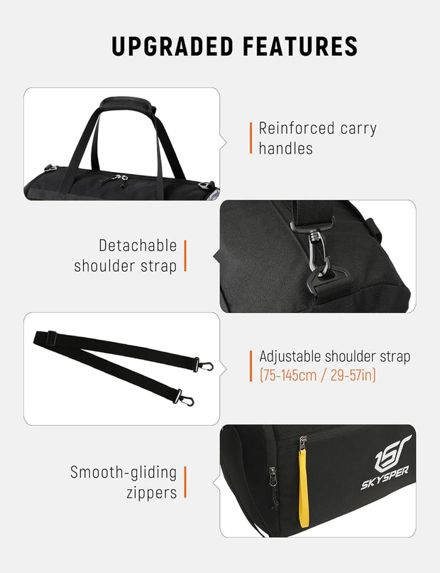 SKYSPER 30L Gym Duffel - Sports Bag Small with Wet Pocket for Sport, Travel, Fitness & Workout Men Women(Black)