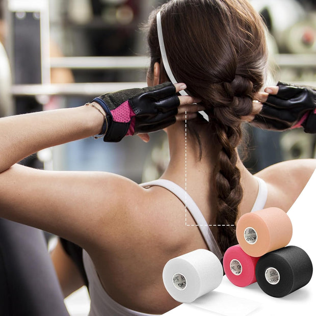 OK TAPE Pre Wrap Tape (4-Rolls) - Athletic Foam Underwrap for Sports, Protect for Ankles Wrists Hands and Knees, 2.75 Inches x 30 Yards - Black/Pink/Beige/White