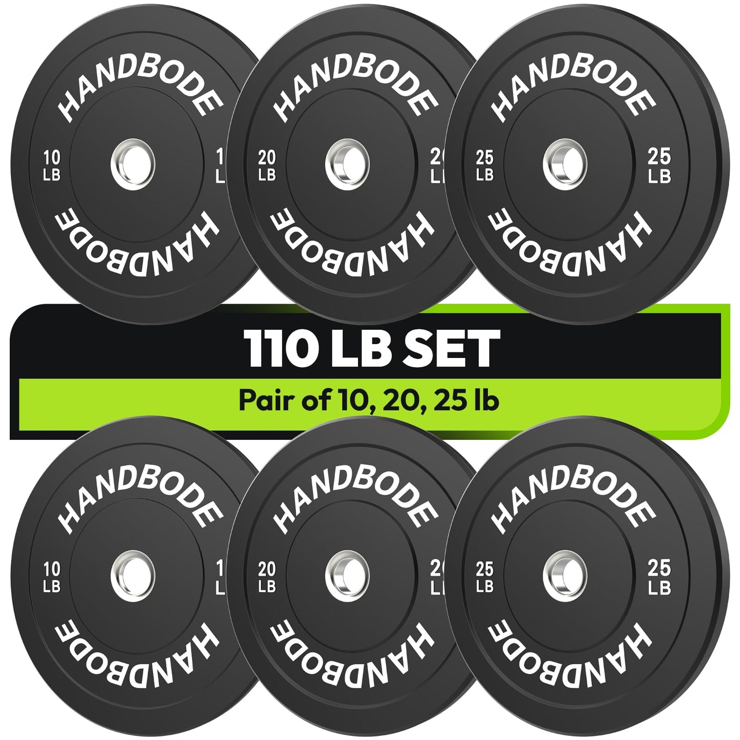 Bumper Plates 2 - Inch Olympic Weight Plate Set for Barbell, 10-55 lb Rubber Weights Sets for Home Gym, Strength Training Plate, Weight Lifting, Black