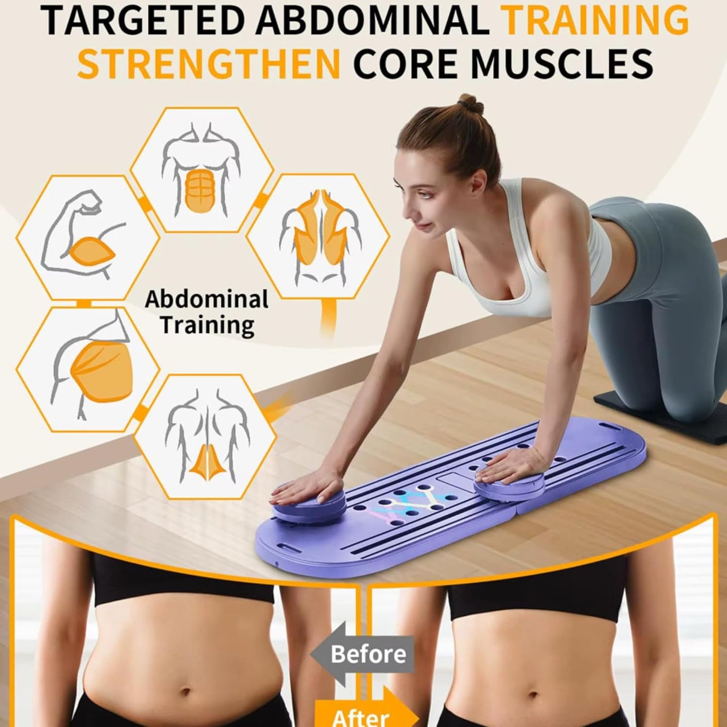 7-in-1 Pilates Reformer Board, Portable Pilates Board Foldable Pilates Reformer Equipment with Timer for Home Workouts with Resistance Bands Core Glider Push-Up Handles Balance Trainer Pilates Machine