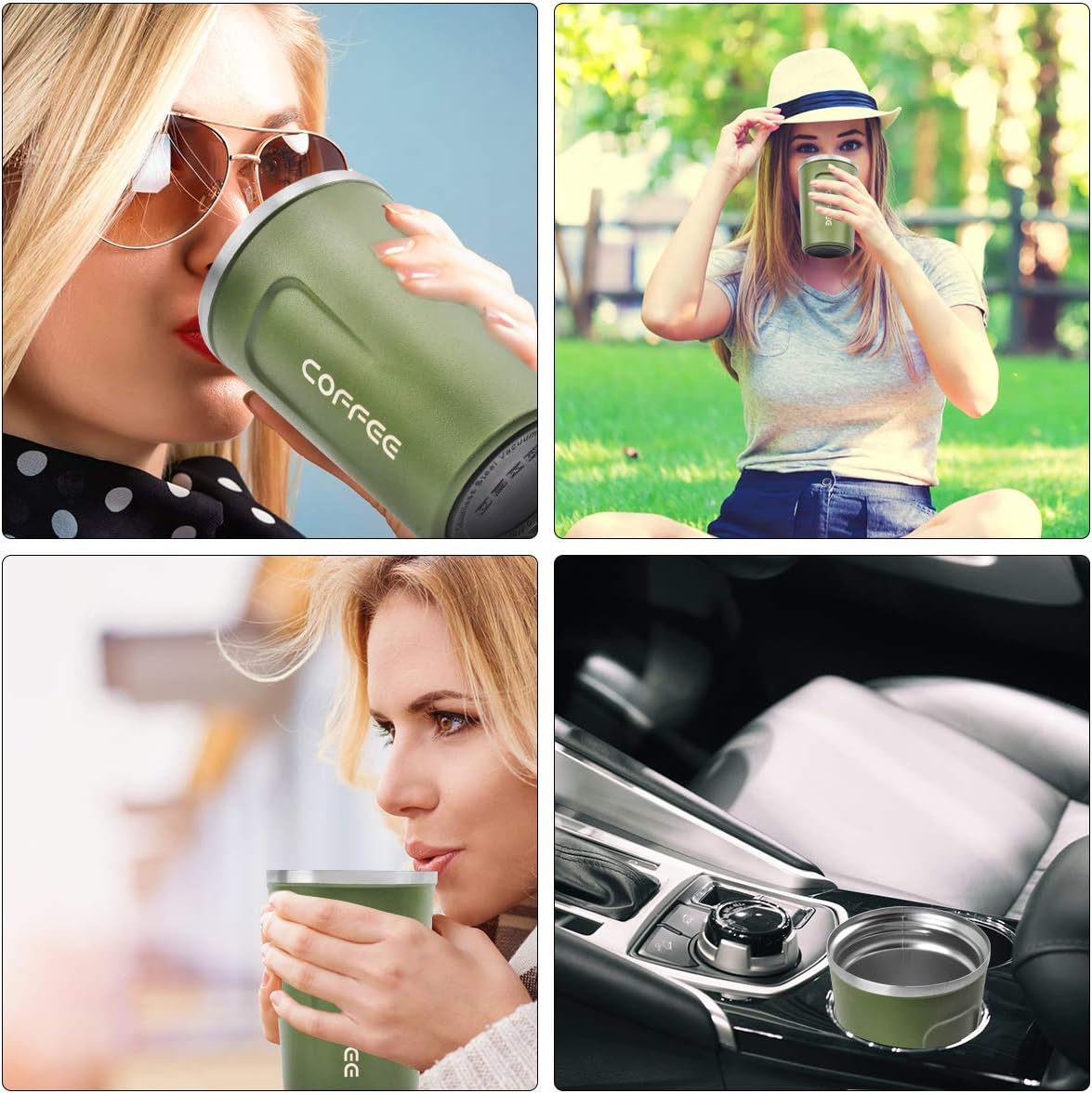 12 oz Stainless Steel Vacuum Insulated Tumbler - Coffee Travel Mug Spill Proof with Lid - Thermos Cup for Keep Hot/Ice Coffee,Tea and Beer (Green)