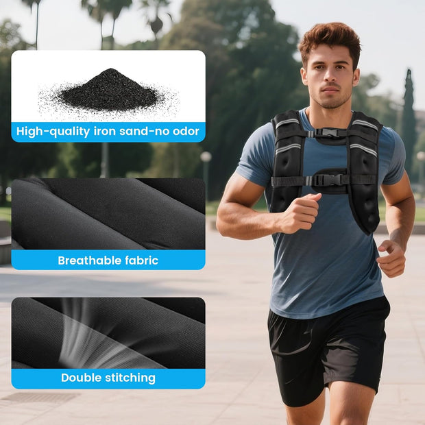 Weighted Vest for Woman Men, 6lb/8lb/12lb/16lb/20lb/30lb Weight Vest with Reflective Stripe, Weight Vests Adjustable for Walking, Weight Loss, Training, Running