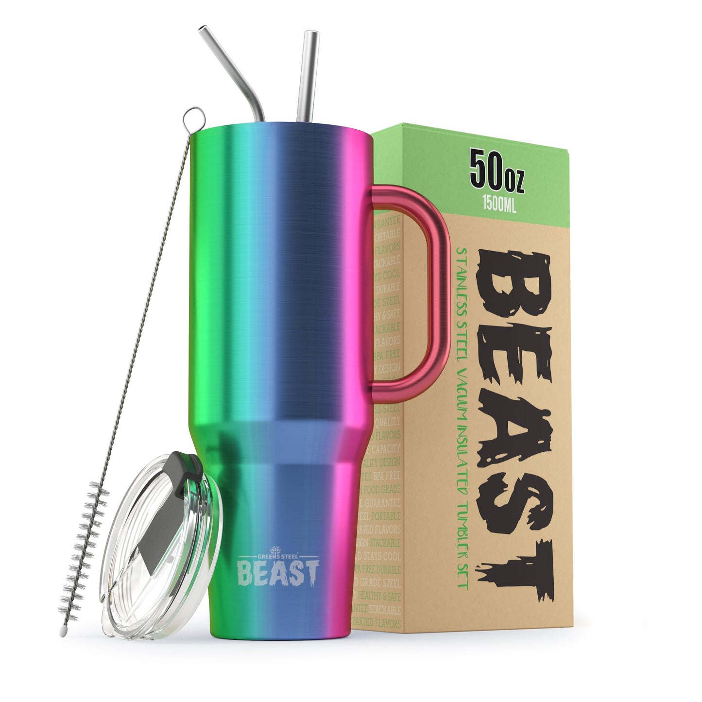 Beast 50 oz Tumbler Stainless Steel Vacuum Insulated Coffee Ice Cup Double Wall Travel Flask (Arctic White)