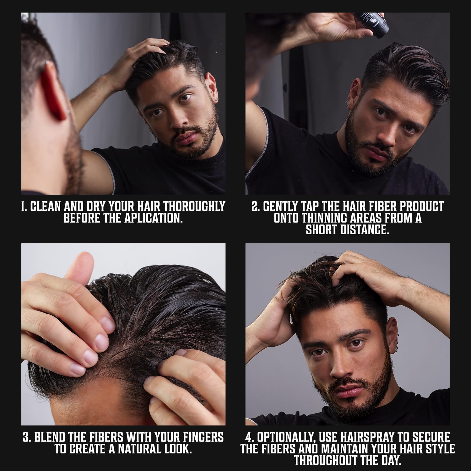 Viking Revolution Black Hair Fibers for Thinning Hair Men - Thick Fiber for Bald Spot Cover Up - Hair Building Fibers with Kerating and Biotin - Hair Fiber for Men for Thicker and Fuller Look (0.52oz)