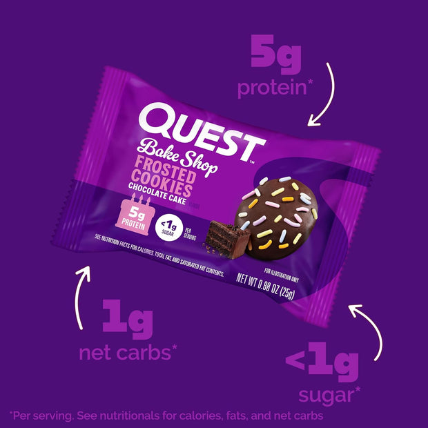 Quest Nutrition Frosted Protein Cookies, Chocolate Cake, 1g Sugar, 11g Protein, 2g Net Carbs, Gluten Free, 8 Cookies