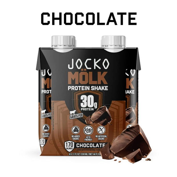 Jocko-Fuel Mölk Chocolate RTD Protein Shake, 2 Box with 4 Bottle - Ready to Drink, Grass-Fed Whey, No Artificial Sweeteners, Keto-Friendly, Low-Carb, High-Protein, Meal Replacement, Recovery, Fitness