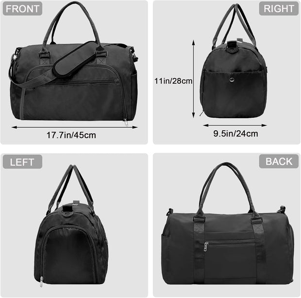 woogwin Small Gym Bag for Men & Women with Shoes & Wet Compartment Waterproof Duffle Bag for Travel Sports Workout Overnight Weekender(17.7'',Black)