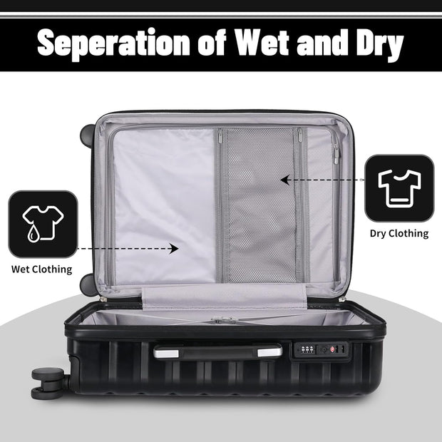 Lightweight Luggage with Spinner Wheels & YKK Zipper, Hard Shell 3-Piece Suitcase ABS+PC Hardside Luggage Set with TSA Lock for Men Travel, Black (20+24+28 inch)