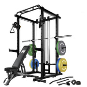 RitFit Multi-Function Squat Rack Power Cage PPC03 with Cable Crossover System, 1000LBS Capacity Power Rack and Packages with Optional Weight Bench, Barbell Weight Set, for Garage Workout & Home Gym