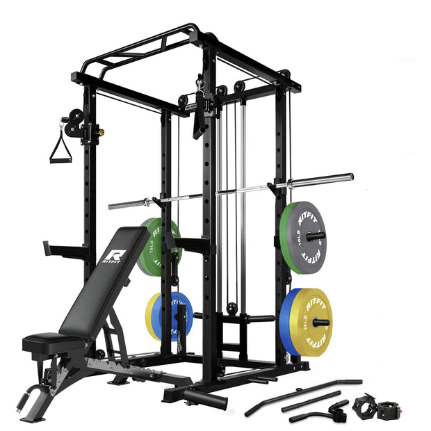 RitFit Multi-Function Squat Rack Power Cage PPC03 with Cable Crossover System, 1000LBS Capacity Power Rack and Packages with Optional Weight Bench, Barbell Weight Set, for Garage Workout & Home Gym