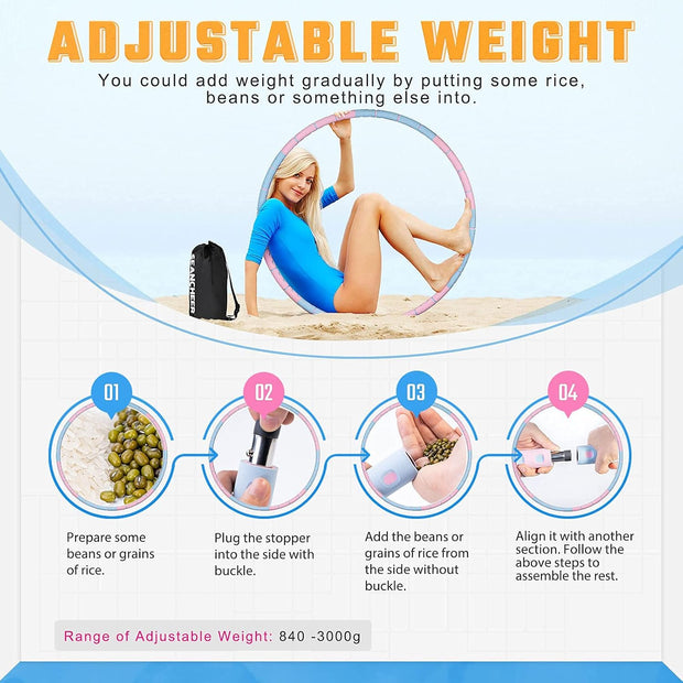 Weighted Detachable Exercise Ring, 2 to 5lb Adjustable, 8 Sections Portable for Indoor and Outdoor, Great for Adults and Beginners, by SEANCHEER