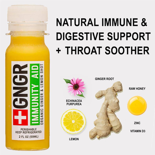 +GNGR Immunity Booster Organic Ginger and Turmeric Shot - Cold Pressed Ginger Shots with Turmeric, Cayenne Pepper, Orange, Lemon for All Natural Immune & Digestive Support (2 Oz, Pack of 12)