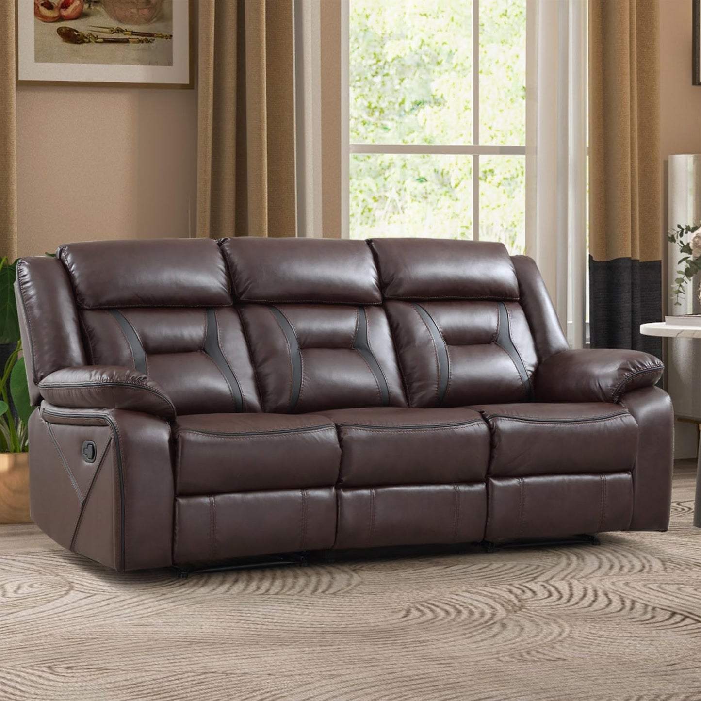 Faux Leather Recliner Sofa Furniture Set for Living Room, 2 Recliner Chairs, 3 Seat Reclining Sofa Couch Set for Meeting Room, Brown